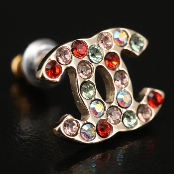 Chanel Multicolor Rhinestone CC Stud Earrings - Picture 3 of 6
